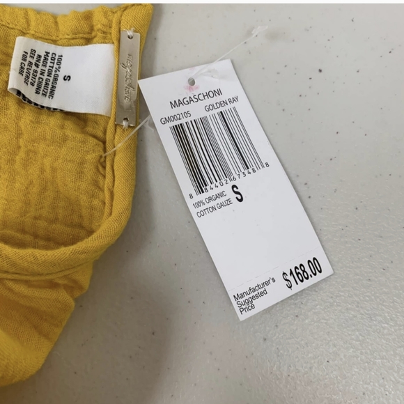 Magashoni Midi Dress Organic Gauze Size Small Yellow Button Front Short Sleeve - Picture 7 of 15